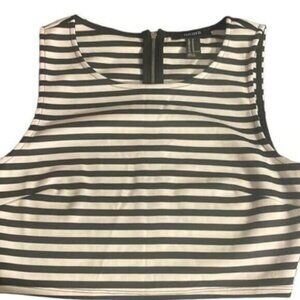 Forever 21 Black White Stripe Crop Top Blouse Zipper Back Size Med #M-016